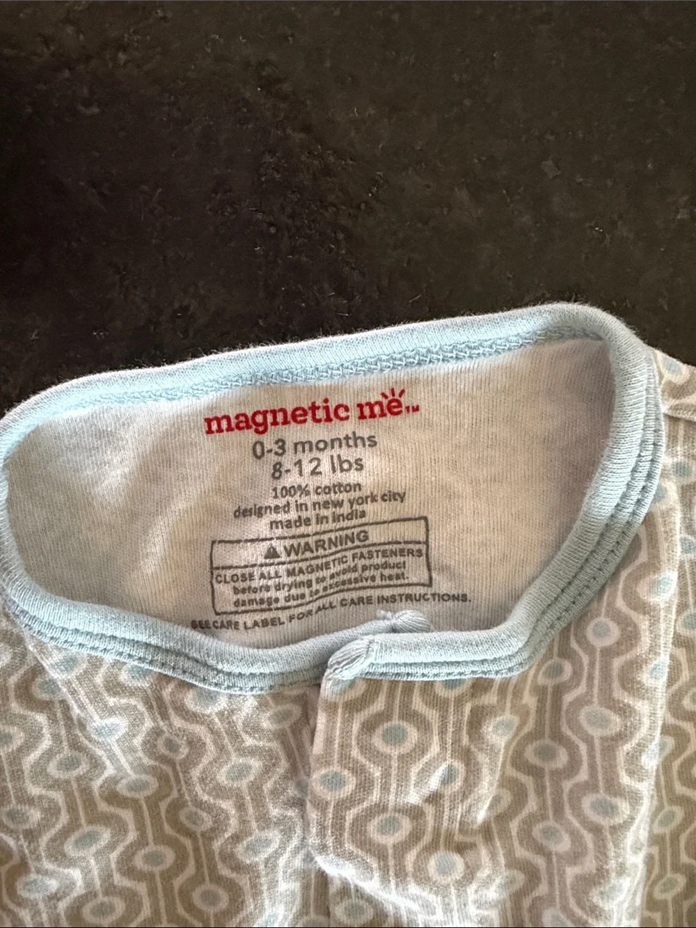 magnetic me Light Blue Patterned Baby One-Piece